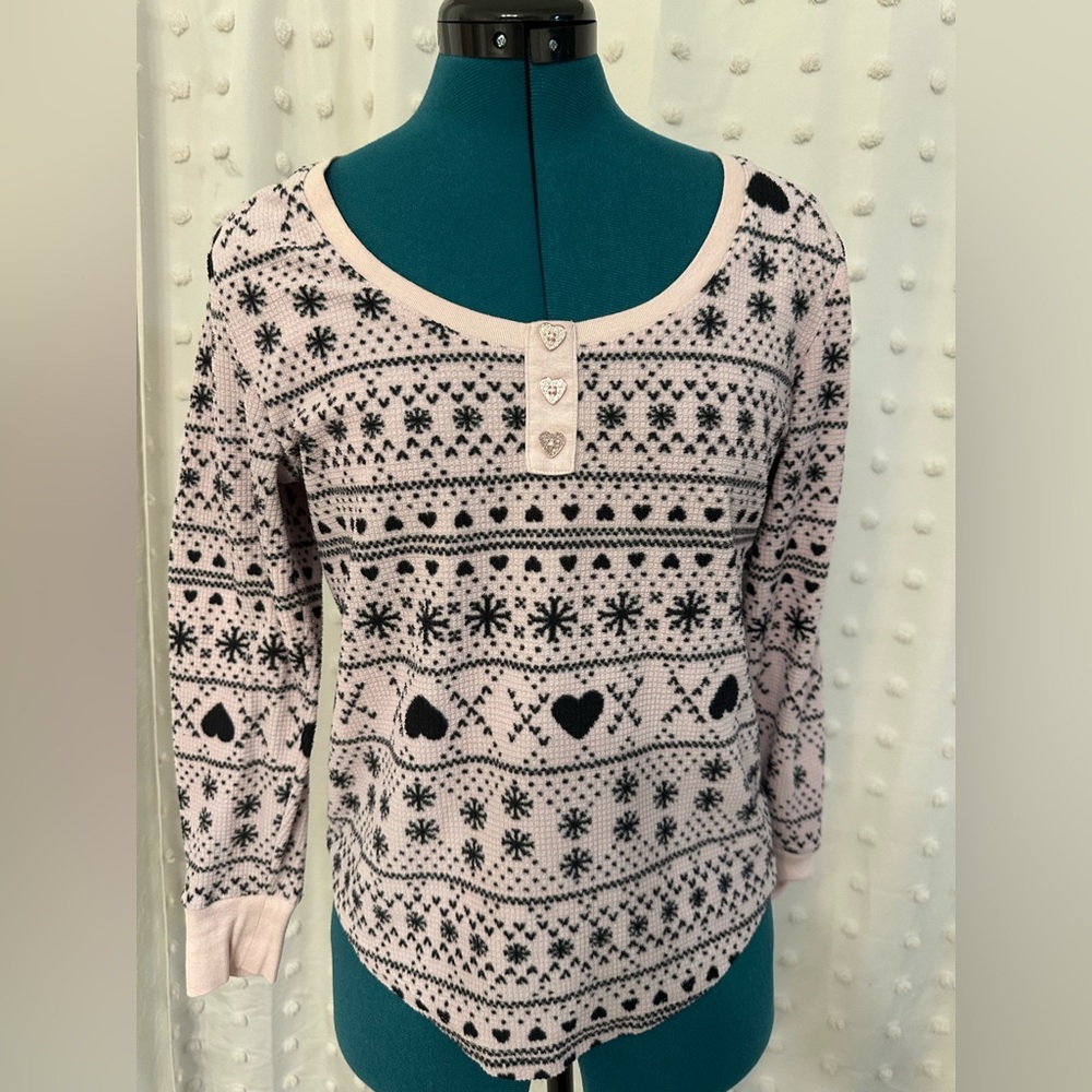 Betsey Johnson Pink and Black Heart Pajama Top